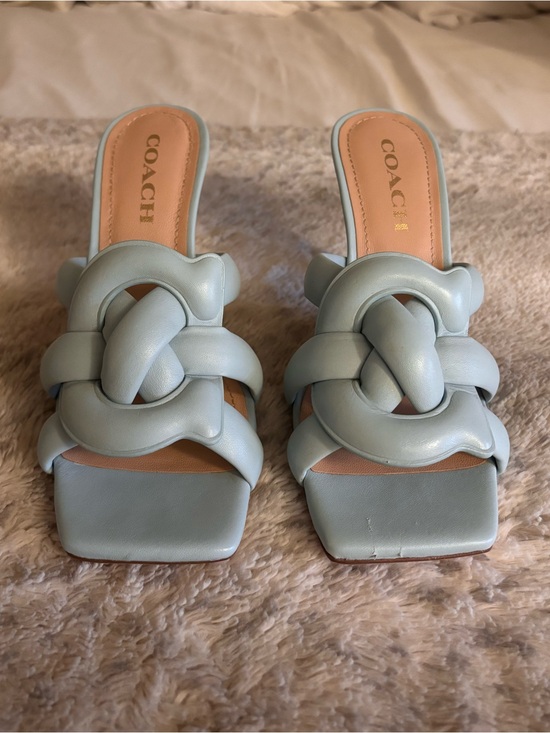 Coach Shoes - Coach Women's Pale Blue Braided Leather Slide Mules